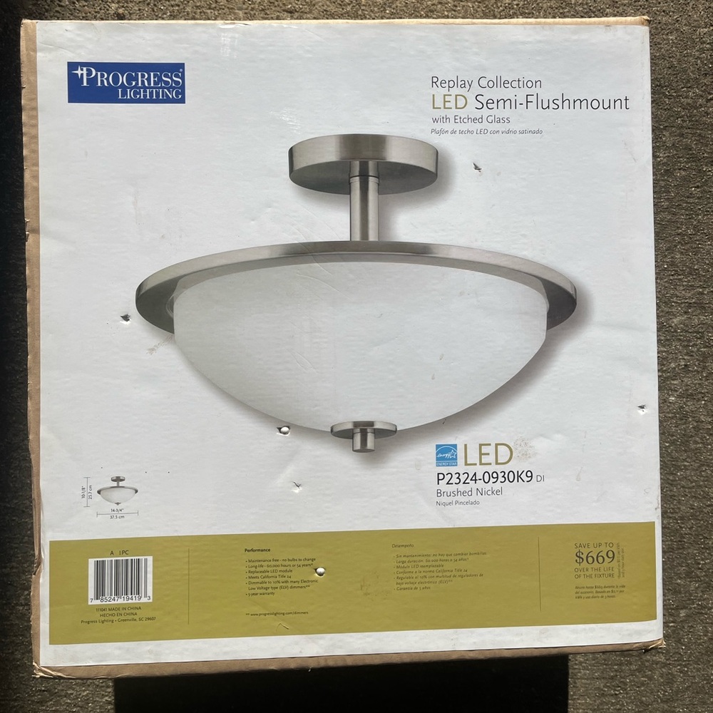 Progress Lighting Replay Collection LED Semi-Flush mount with Etched Glass